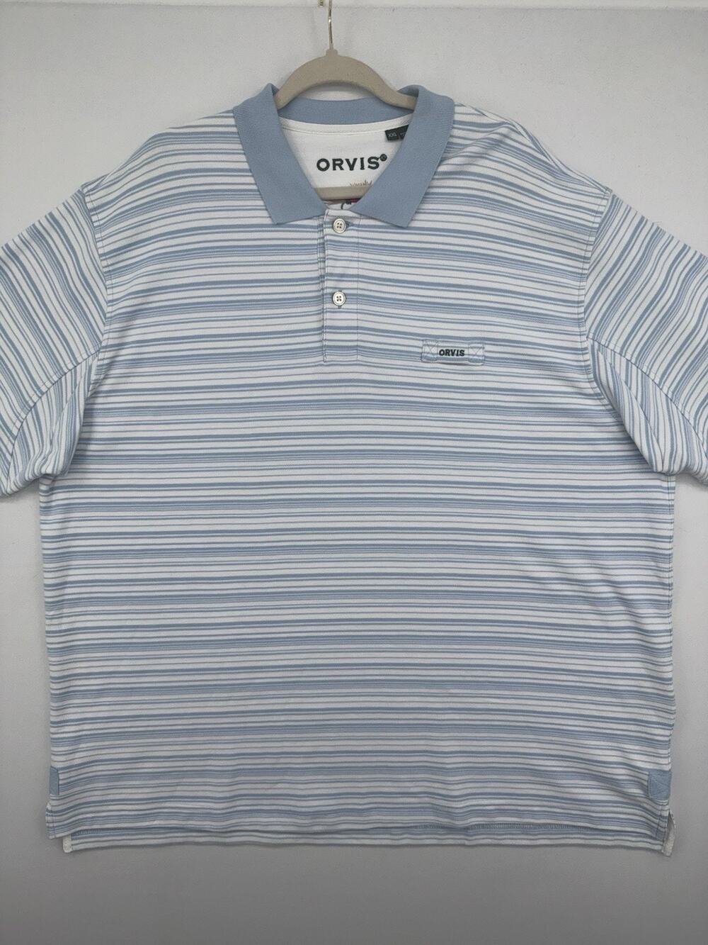 Orvis Polo Shirt Men Blue White Fly Fishing Heavyweight Cotton Short Sleeve XXL
